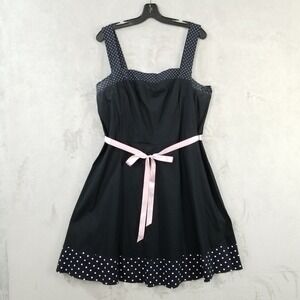 Vintage Pulse Dress Women 2X Black Pink Polka Dot Strappy Rockabilly Pin Up 50's